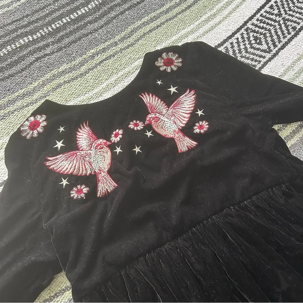 Stella McCartney kids black velvet bird & stars balloon sleeve mini dress